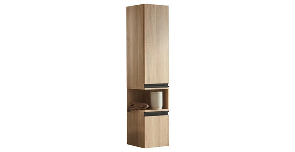 MIDISCHRANK 30/144/30 cm  - Eichefarben/Schwarz, Design, Glas/Holzwerkstoff (30/144/30cm) - Novel