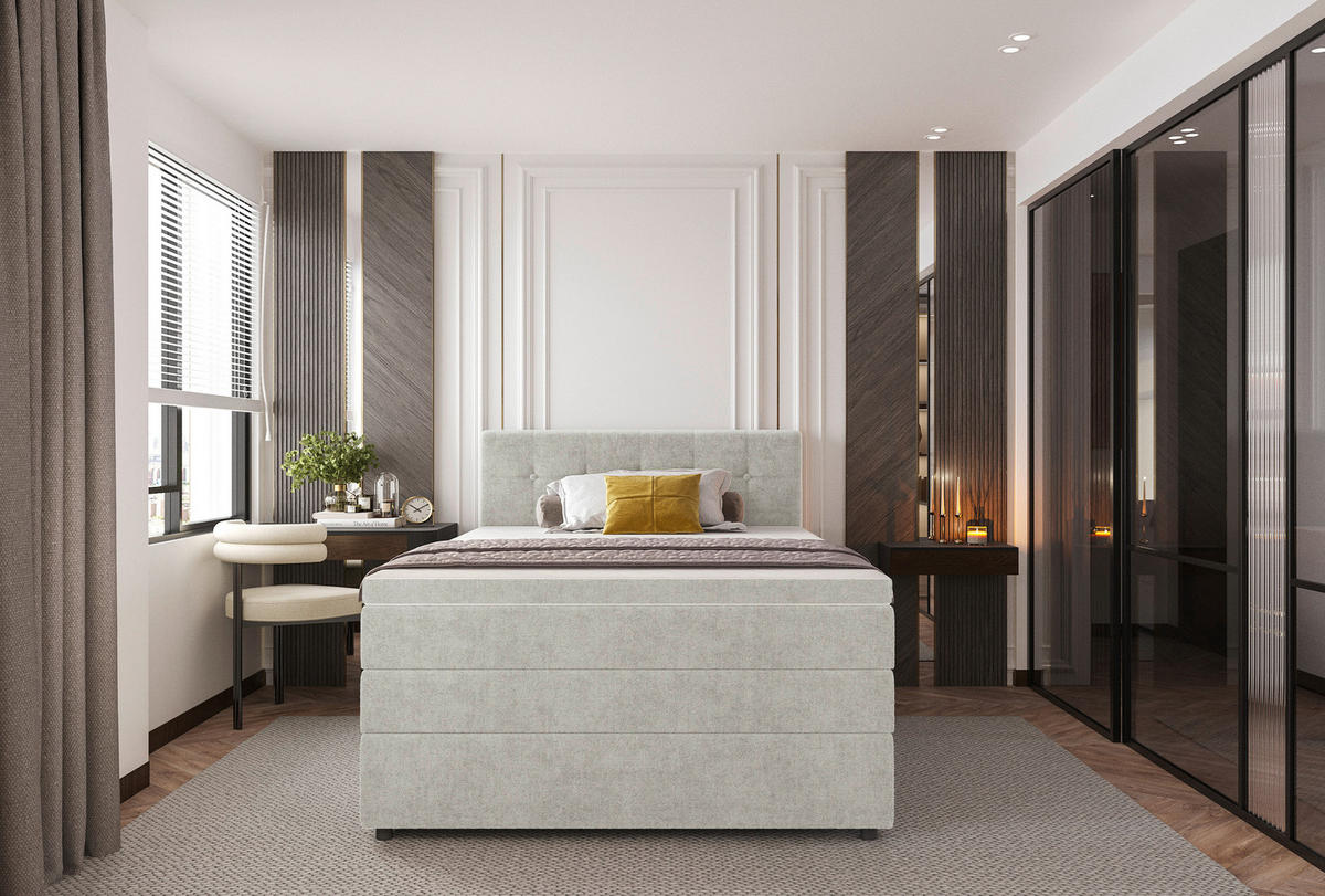 BOXSPRINGBETT 120/200 cm  in Creme  - Creme/Schwarz, KONVENTIONELL, Kunststoff/Textil (120/200cm) - Carryhome