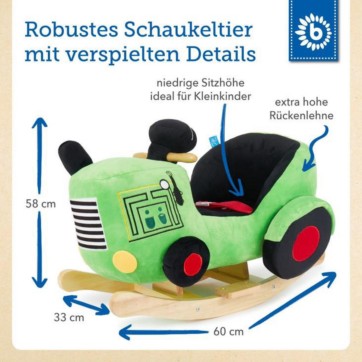 HOUPACÍ TRAKTOR - černá/zelená, Trend, dřevo/textil (59/32,5/47cm)