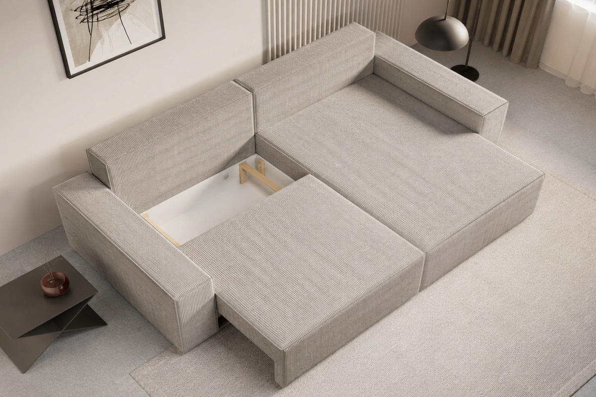 ECKSOFA BRAZIL MINI L Hellgrau Schlaffunktion, Rücken echt  - Hellgrau, Design, Textil (248/162cm) - MID.YOU