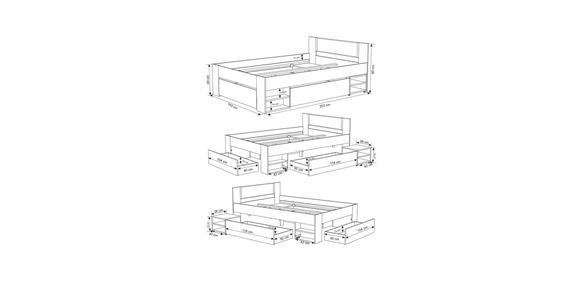 STAURAUMBETT 140/200 cm  in Graphitfarben, Eiche Artisan  - Graphitfarben/Eiche Artisan, KONVENTIONELL, Holzwerkstoff (140/200cm) - Carryhome