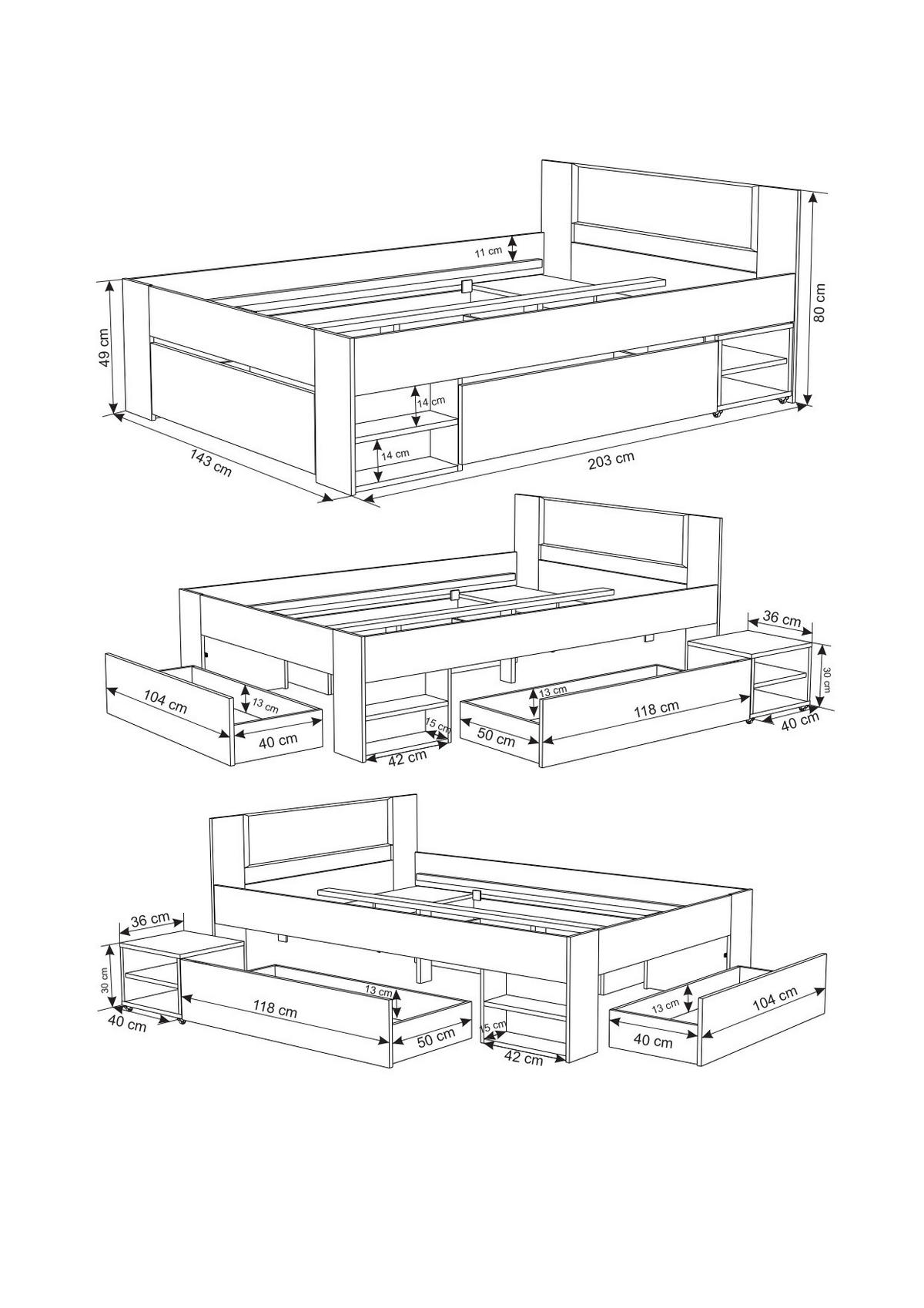 STAURAUMBETT 140/200 cm  in Graphitfarben, Eiche Artisan  - Graphitfarben/Eiche Artisan, KONVENTIONELL, Holzwerkstoff (140/200cm) - Boxxx