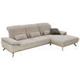 ECKSOFA in Flachgewebe Beige  - Beige/Schwarz, Natur, Holz/Textil (322/201cm) - Voleo