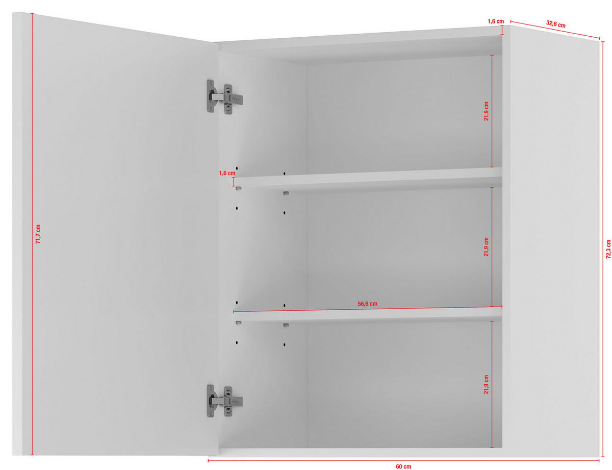 KÜCHENOBERSCHRANK 60/72,3/34,2 cm  in Weiß  - Edelstahlfarben/Weiß, Basics, Holzwerkstoff/Metall (60/72,3/34,2cm) - Impuls
