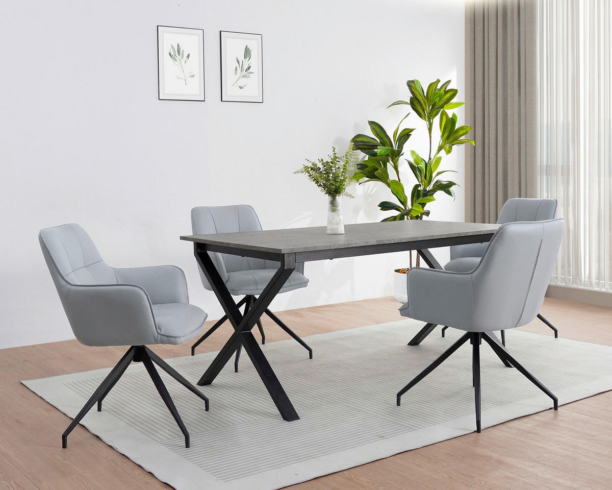 ESSTISCH 160/90/76 cm Nachbildung  Metall, Holzwerkstoff gastro- und objekttauglich rechteckig Grau  - Schwarz/Grau, MODERN, Holzwerkstoff/Metall (160/90/76cm) - MID.YOU