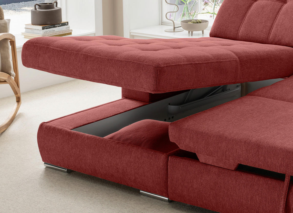 ECKSOFA FRIDO in Chenille Rot  - Chromfarben/Rot, KONVENTIONELL, Textil/Metall (186/283cm) - Livetastic