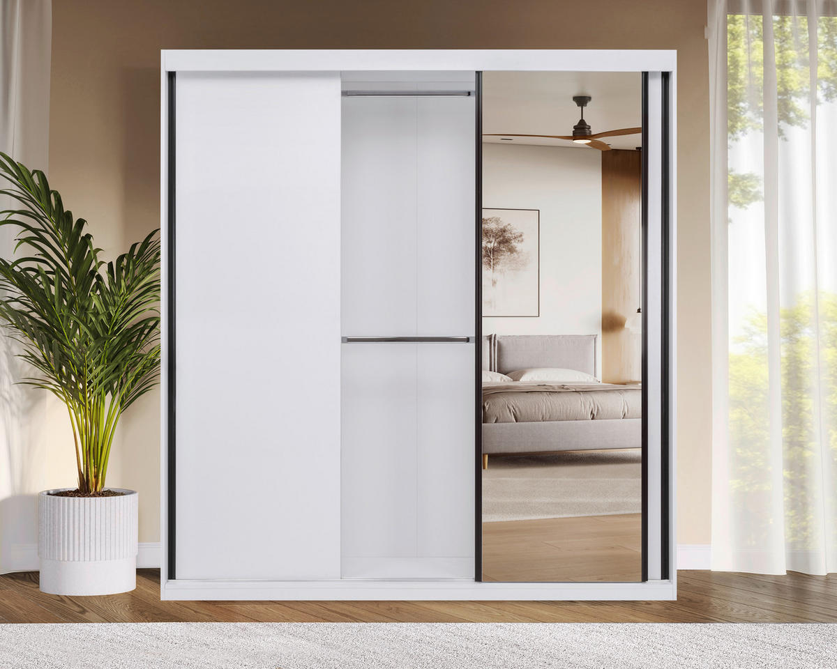 SCHIEBETÜRENSCHRANK 200/215/59,5 cm 3-türig  - Schwarz/Weiß, MODERN, Holzwerkstoff/Metall (200/215/59,5cm) - MID.YOU