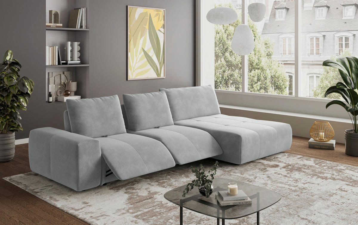 ECKSOFA in Velours Grau  - Schwarz/Grau, Design, Kunststoff/Textil (347/174cm) - Xora