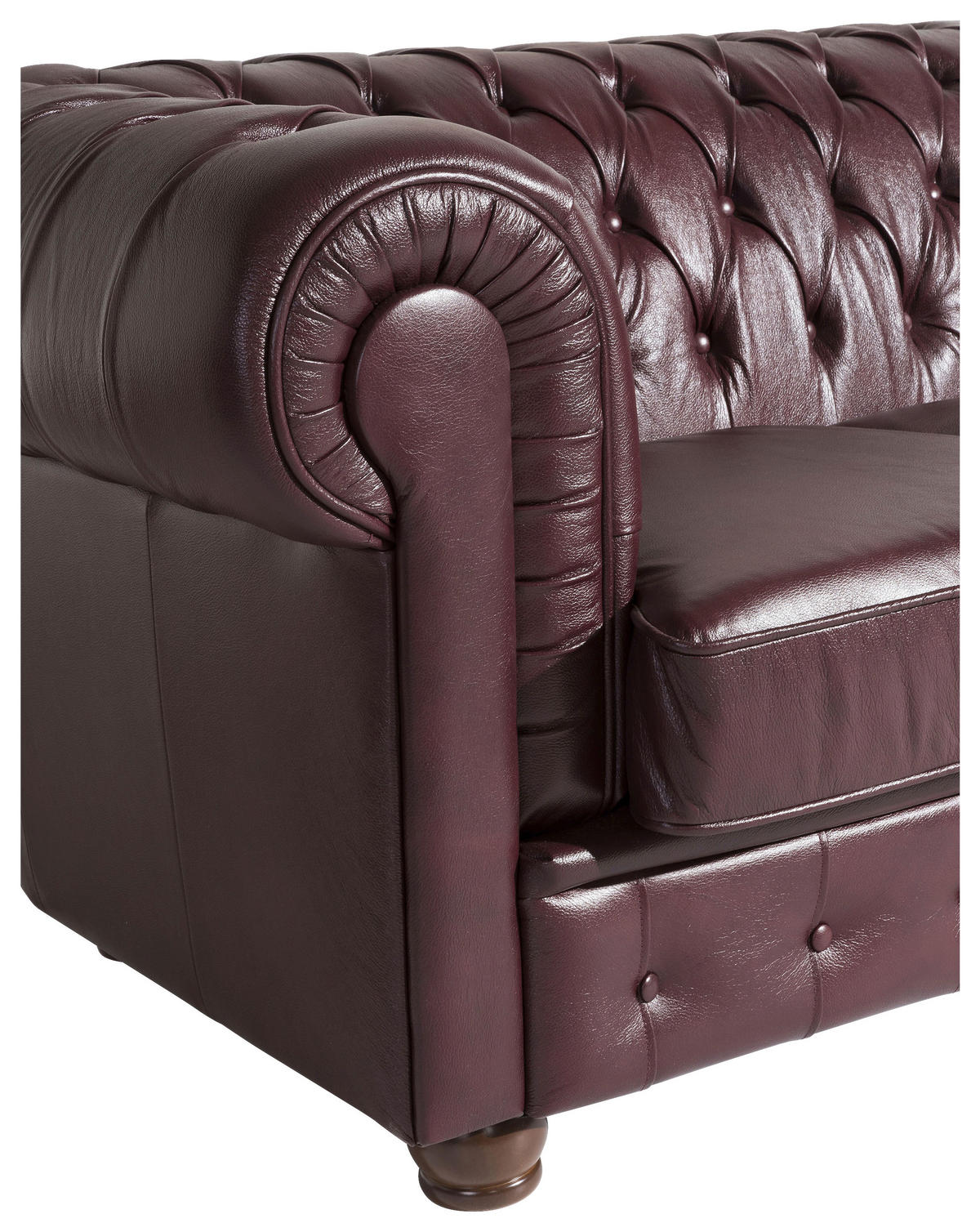 CHESTERFIELD-DREISITZER-SOFA in Echtleder Rot  - Rot/Nussbaumfarben, Design, Leder/Holz (200/76/98cm) - Max Winzer
