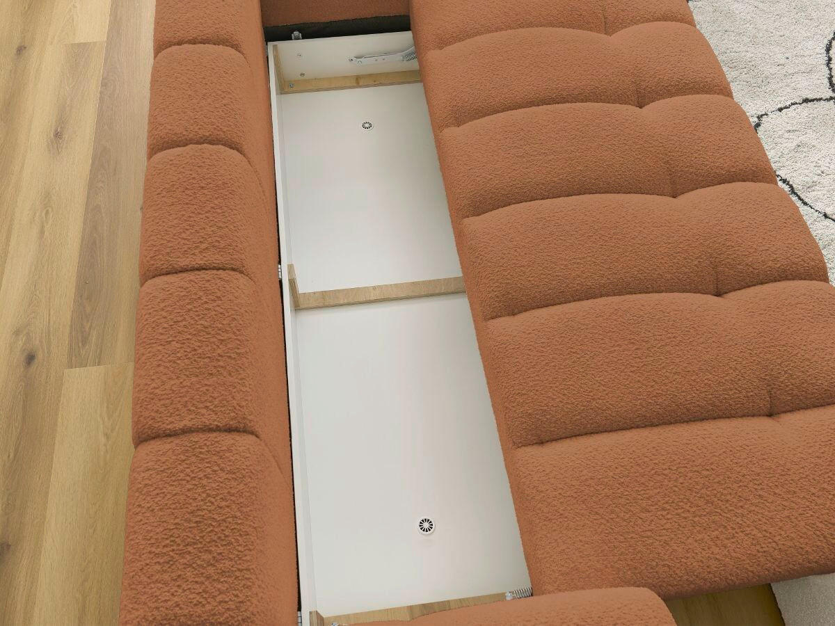 SCHLAFSOFA FUJI Bouclé Orange  inkl.  - Schwarz/Orange, MODERN, Kunststoff/Textil (251/113/88cm)