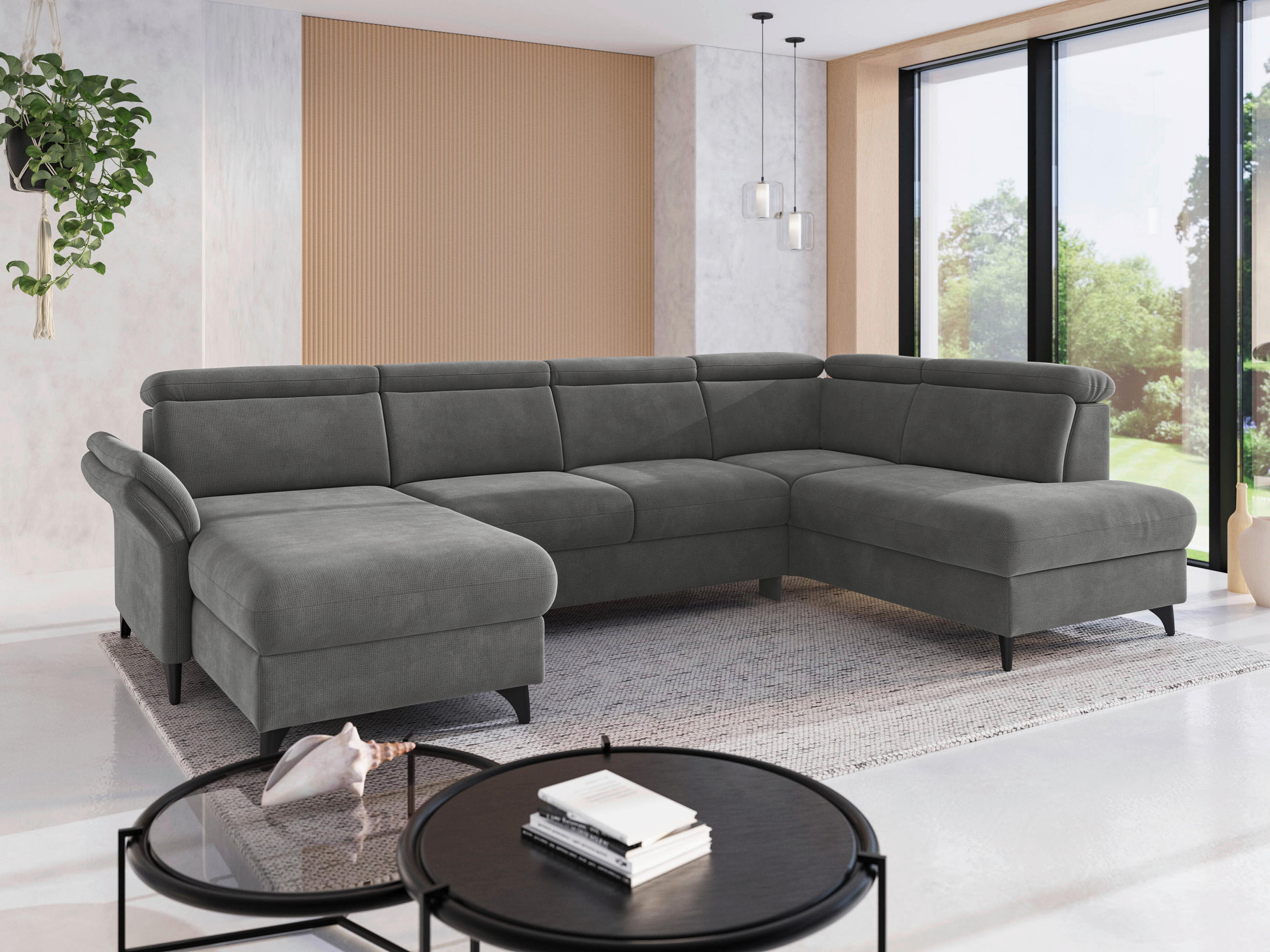 WOHNLANDSCHAFT GLENDALE E in Flachgewebe Grau  - Schwarz/Grau, KONVENTIONELL, Textil/Metall (166/321/193cm) - Sit & More