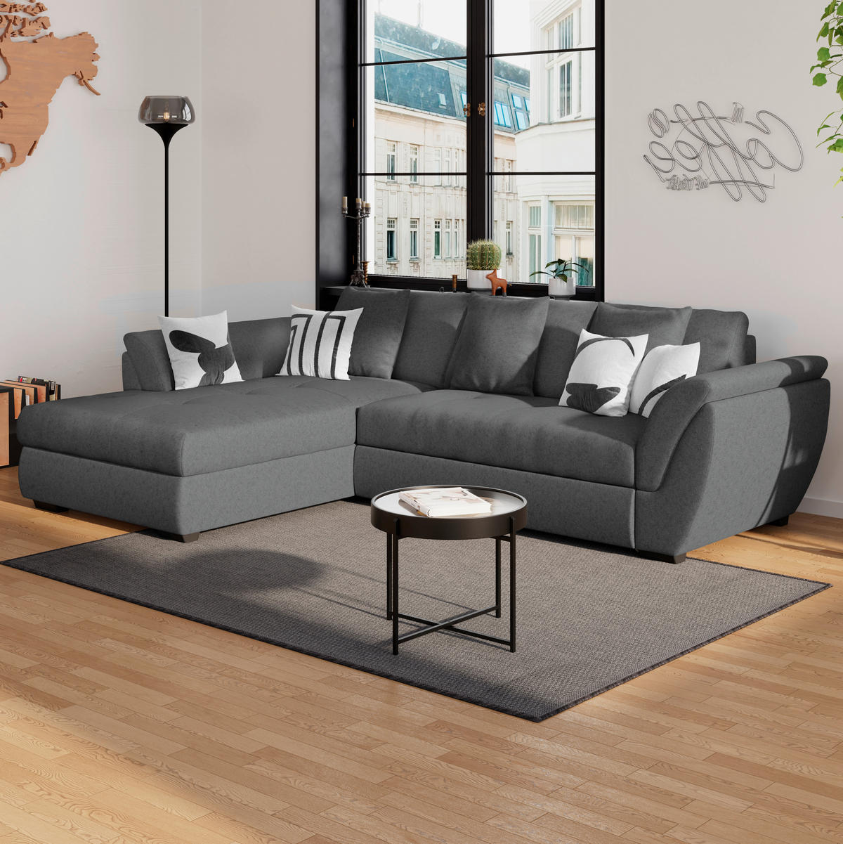 ECKSOFA Anthrazit Webstoff  - Anthrazit/Schwarz, Design, Kunststoff/Textil (187/278cm) - Livetastic