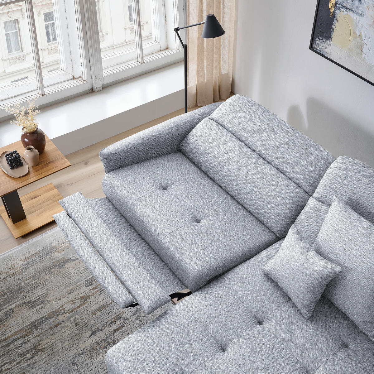 ECKSOFA Flachgewebe Hellgrau  - Hellgrau/Schwarz, Design, Textil/Metall (246/175cm) - Celina