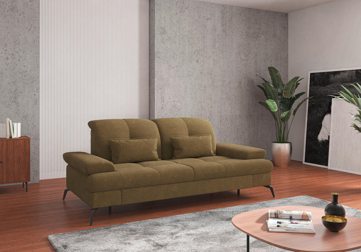 2,5-SITZER in Flachgewebe Olivgrün  - Schwarz/Olivgrün, Konventionell, Textil/Metall (202/90/122cm) - Sit & More
