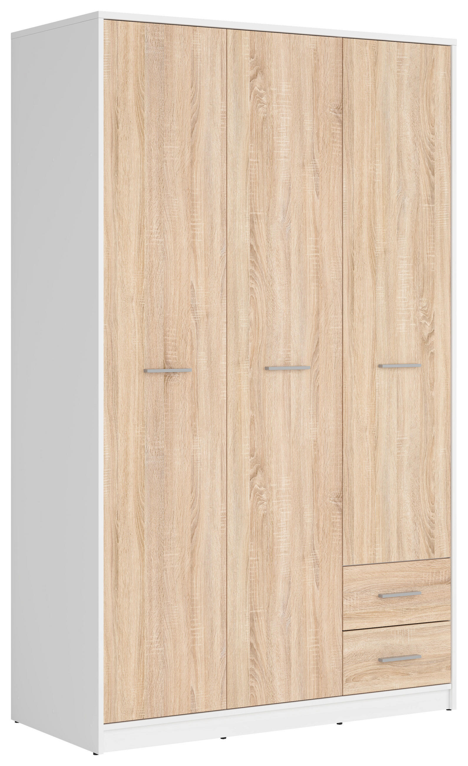 DREHTÜRENSCHRANK 118,5/197/54,5 cm 3-türig Weiß, Sonoma Eiche  - Silberfarben/Weiß, MODERN, Holzwerkstoff/Kunststoff (118,5/197/54,5cm) - MID.YOU