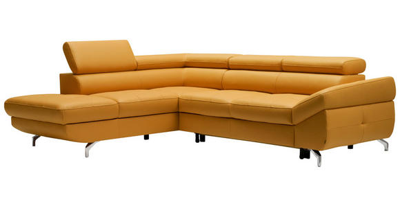 ECKSOFA in Echtleder Currygelb  - Currygelb/Silberfarben, Design, Leder/Metall (220/270cm) - Novel