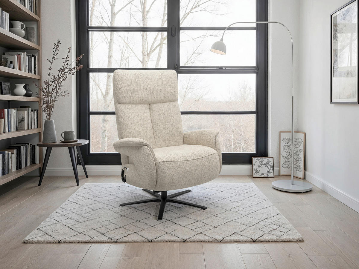 RELAXSESSEL TV TRIPLE SEVEN XTRA LARGE XL Chenille Kopfteilverstellung, Fußteilverstellung, Rücken echt    - Sandfarben/Schwarz, Basics, Textil/Metall (86/120/86cm) - Sit & More