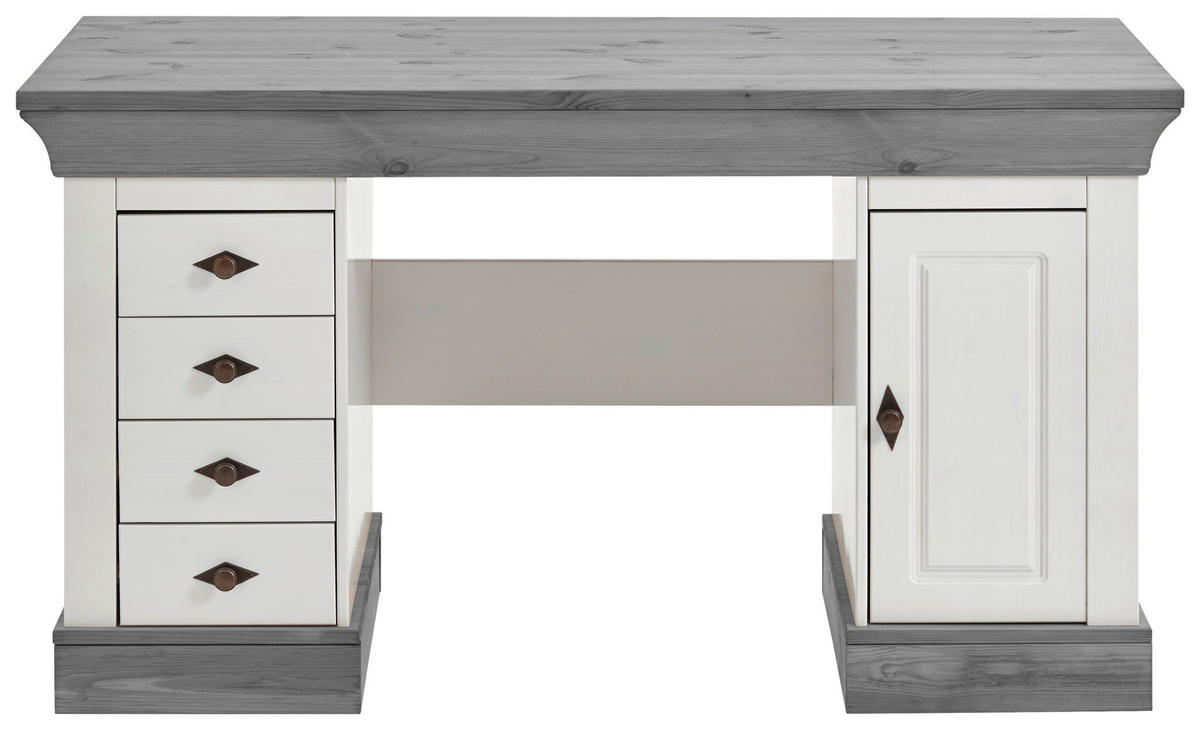 SCHREIBTISCH 143/65/77 cm  in Grau, Weiß  - Weiß/Grau, ROMANTIK / LANDHAUS, Holz/Metall (143/65/77cm) - Boxxx