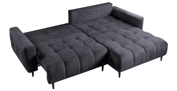 ECKSOFA Graphitfarben Chenille  inkl. Rückenkissen, Bettkasten, Schlaffunktion, Rücken echt, Liegefläche im Originalstoff  - Schwarz/Graphitfarben, KONVENTIONELL, Holz/Textil (266/180cm) - Carryhome