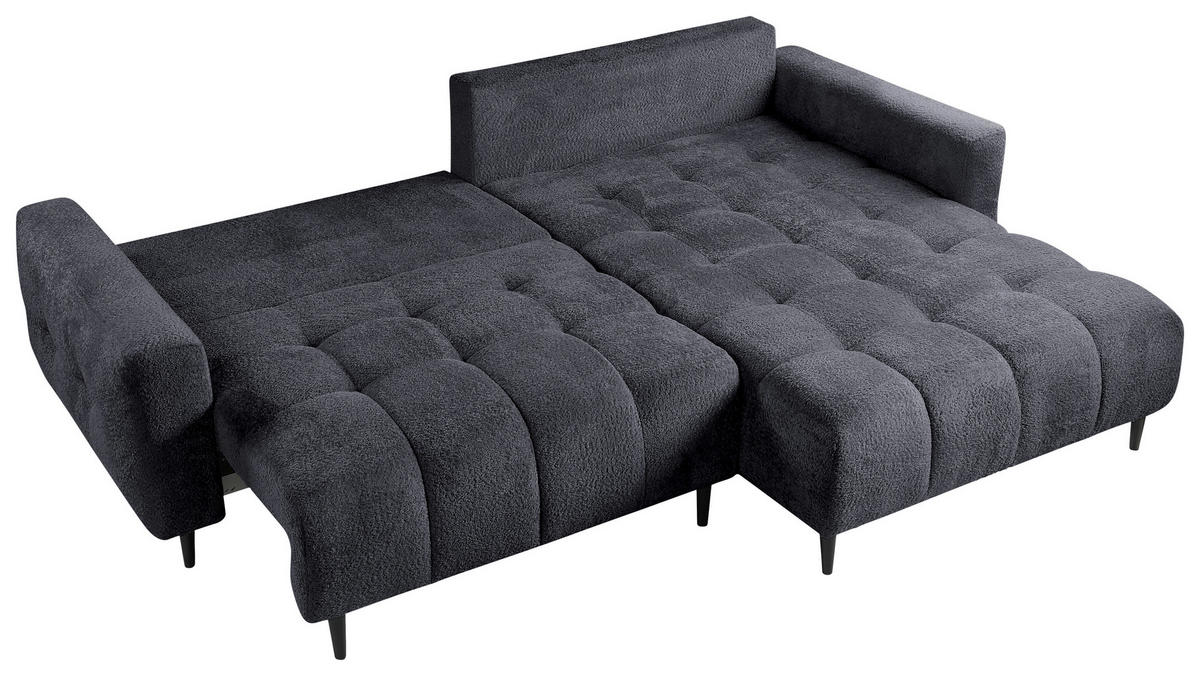 ECKSOFA in Chenille Graphitfarben  - Schwarz/Graphitfarben, Konventionell, Holz/Textil (266/180cm) - MID.YOU