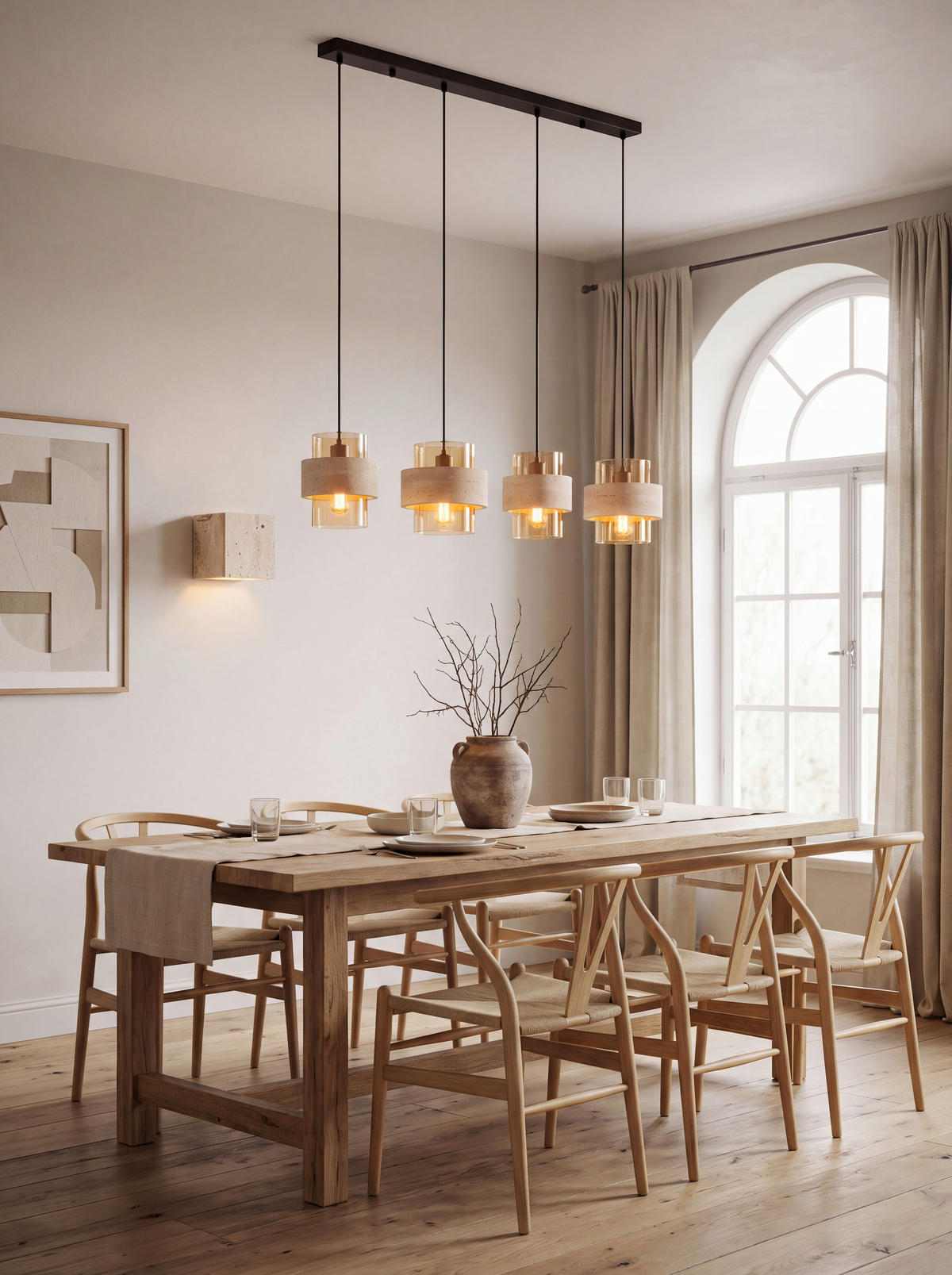 HÄNGLAMPA Daren 108,7/18/120 cm  - orange/beige, Design, metall/glas (108,7/18/120cm)