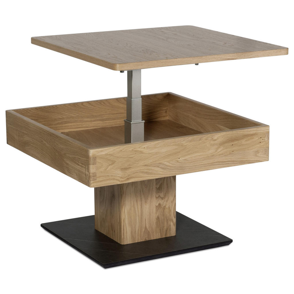 Thumbnail - Xxxl Couchtisch, Eiche, Holz, Holzwerkstoff, Wildeiche, furniert,massiv, quadratisch, Säule, Bodenplatte, 67x43-61x67 cm...