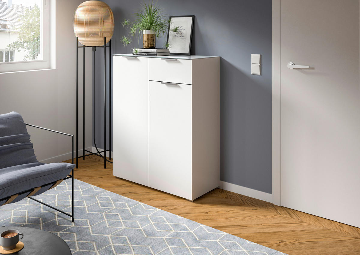 KOMMODE  in 90/112/40 cm  - Silberfarben/Weiß, Design, Glas/Holzwerkstoff (90/112/40cm) - Livetastic
