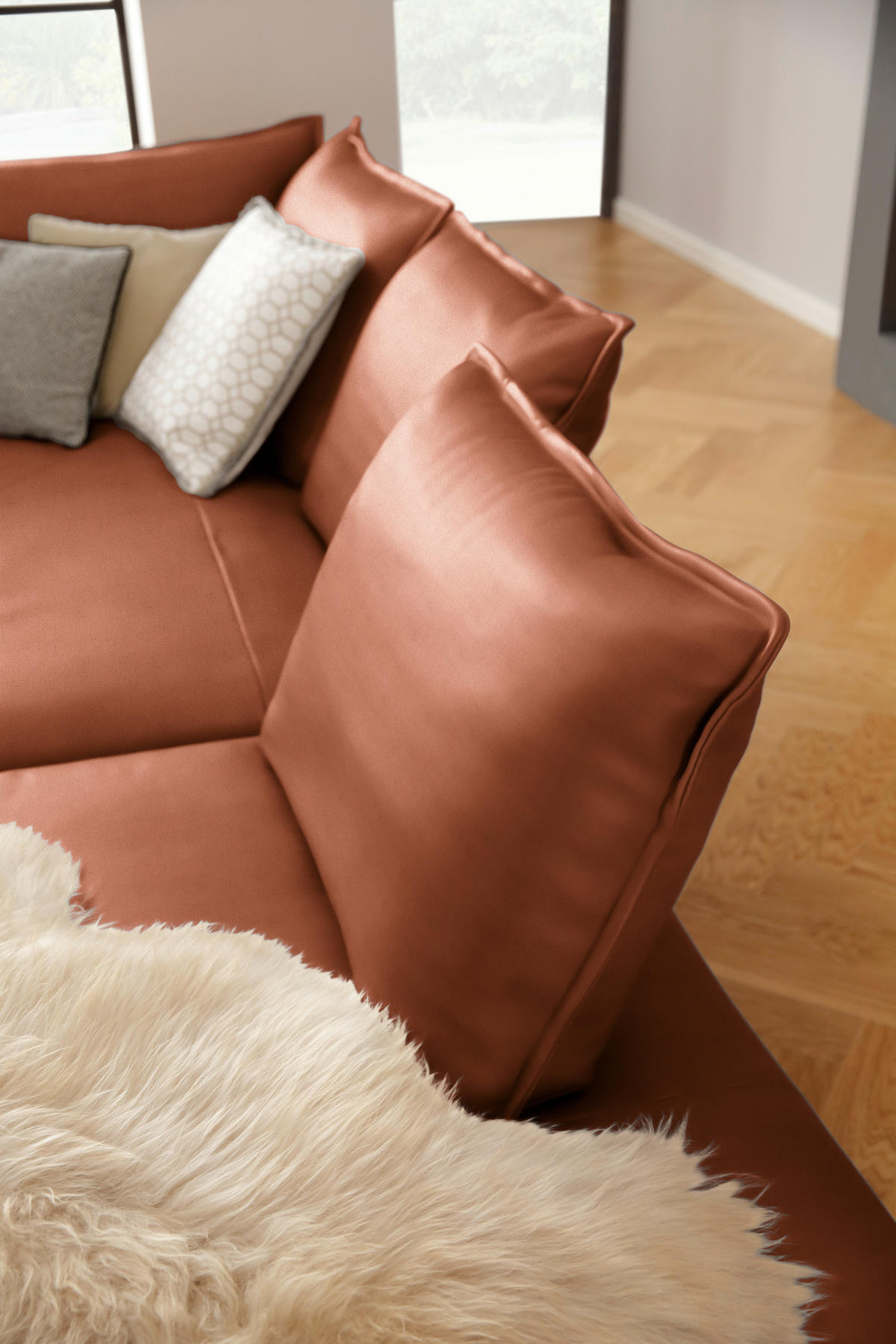 ECKSOFA in Echtleder Cognac  - Cognac/Schwarz, Design, Leder/Metall (340/272cm) - W.Schillig