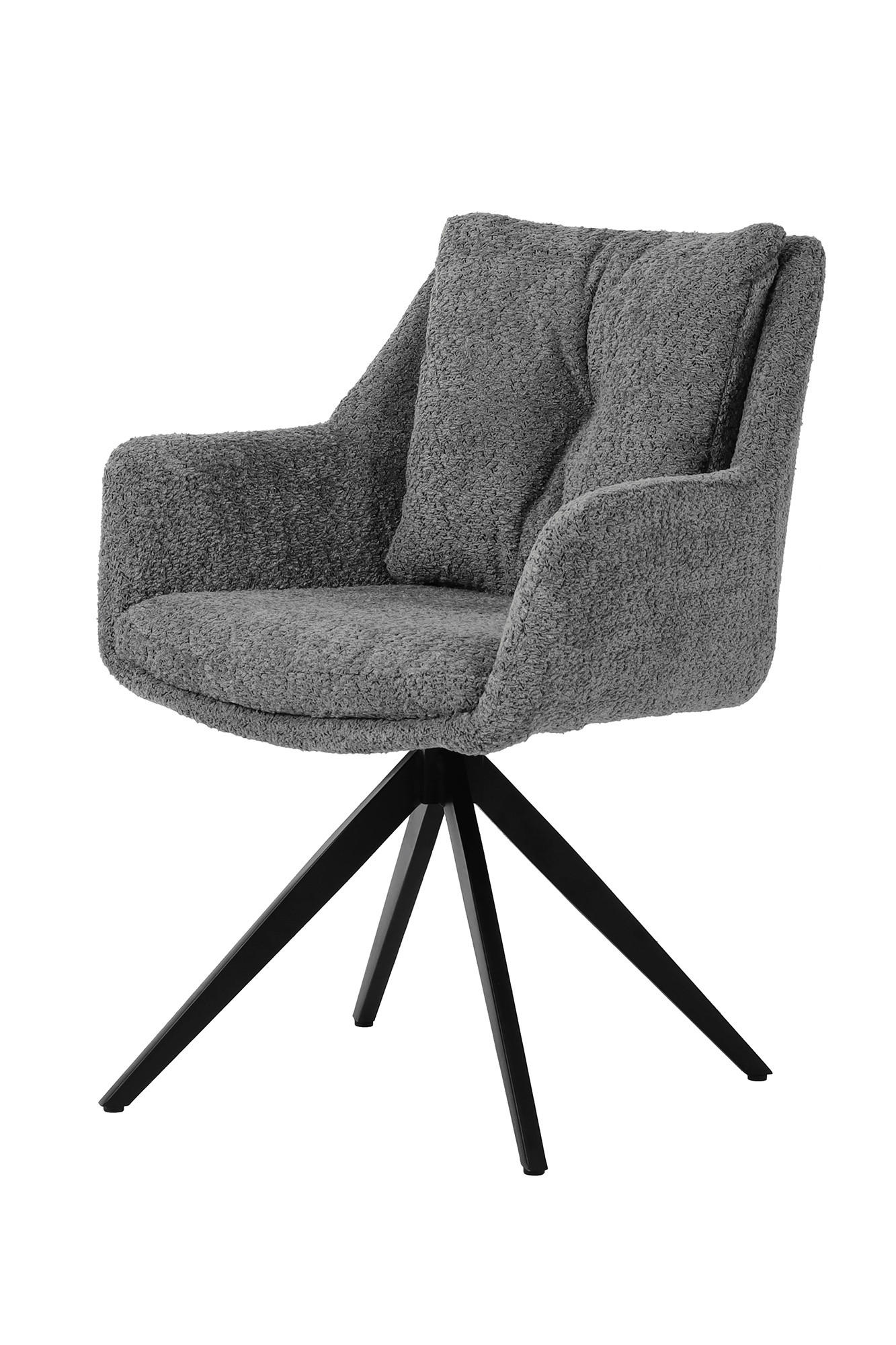 ARMLEHNSTUHL  Sitzfläche 360° drehbar Bouclé  Grau, Schwarz  - Schwarz/Grau, MODERN, Textil/Metall (65,5/84,5/66cm) - MID.YOU