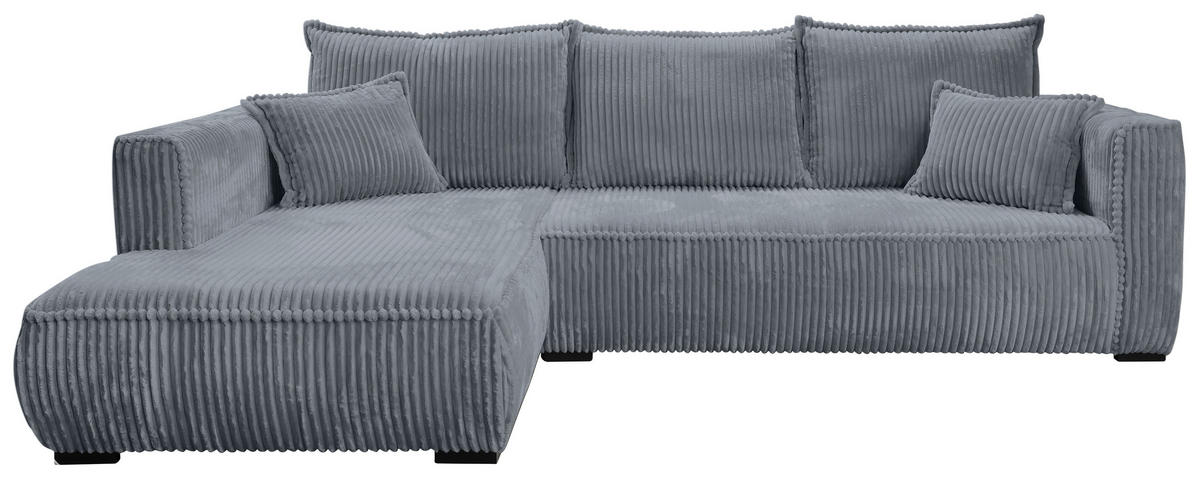 ECKSOFA in Cord Grau  - Schwarz/Grau, Modern, Holz/Textil (208/322cm) - MID.YOU