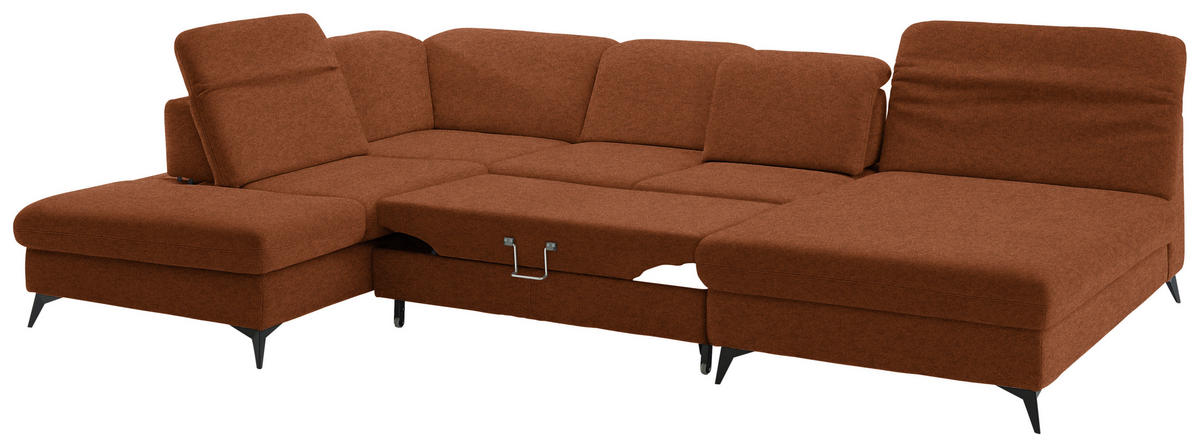 WOHNLANDSCHAFT Chenille Rostfarben  - Rostfarben/Schwarz, Design, Textil/Metall (255/369/198cm) - Beldomo Style