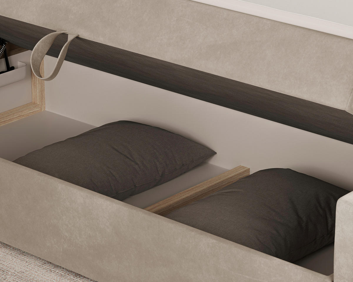 BOXBETT 180/200 cm,  in Beige, Matratze, Topper, H3 = fest  - Beige/Schwarz, KONVENTIONELL, Holz/Kunststoff (180/200cm) - Chameo