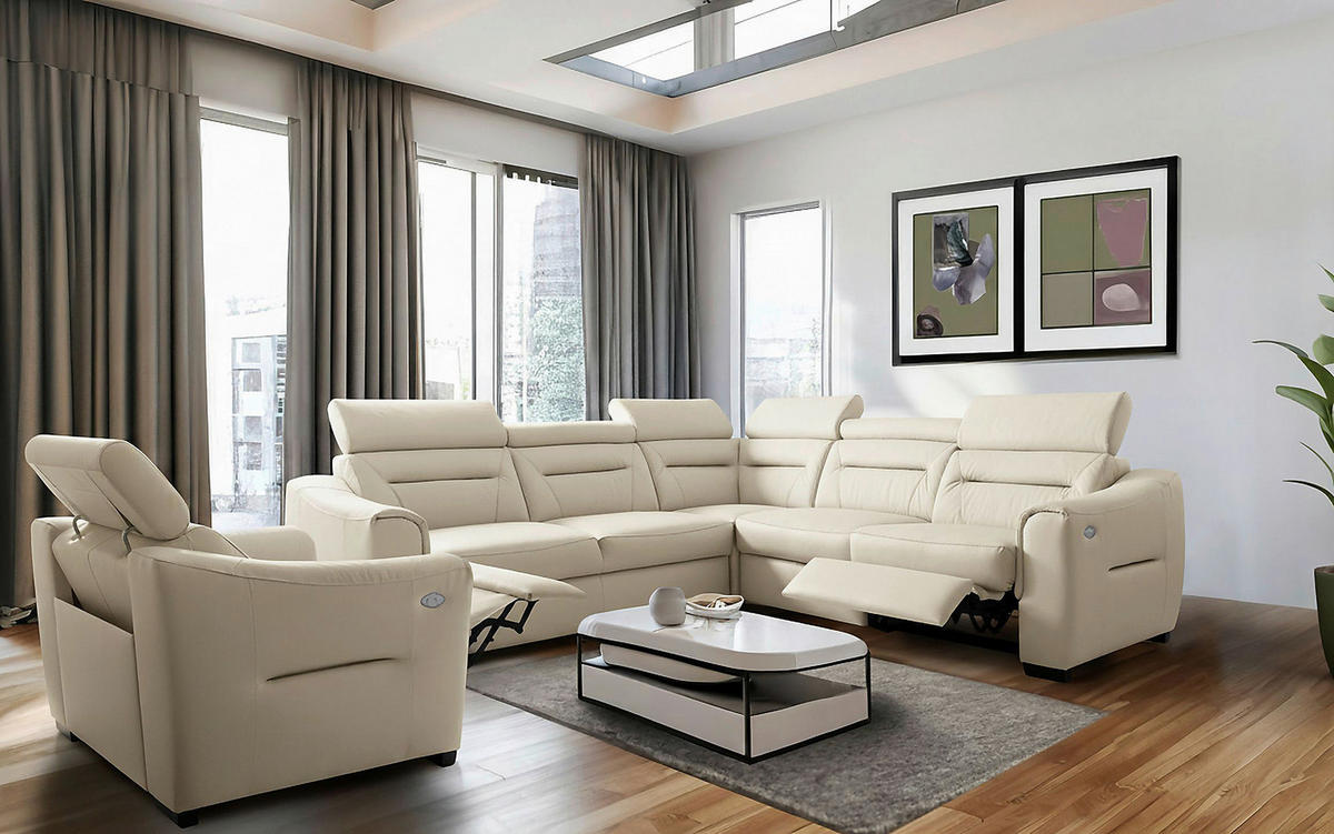 ECKSOFA Lederlook Echtleder Creme  - Wengefarben/Creme, Design, Leder/Holz (260/260cm) - Celina Home