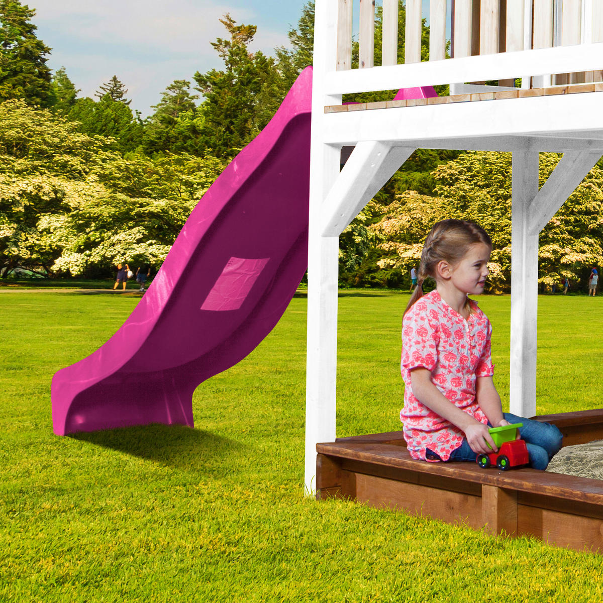 SPIELTURM 613/291/277 cm  - Weiss/Lila, Konventionell, Holz (613/291/277cm)
