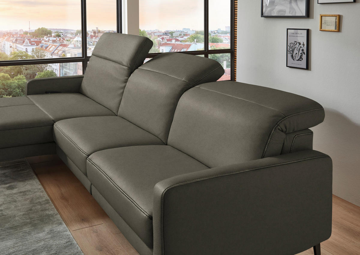 ECKSOFA  Echtleder Graubraun  - Graubraun/Schwarz, Design, Leder/Metall (179/323cm) - Dieter Knoll