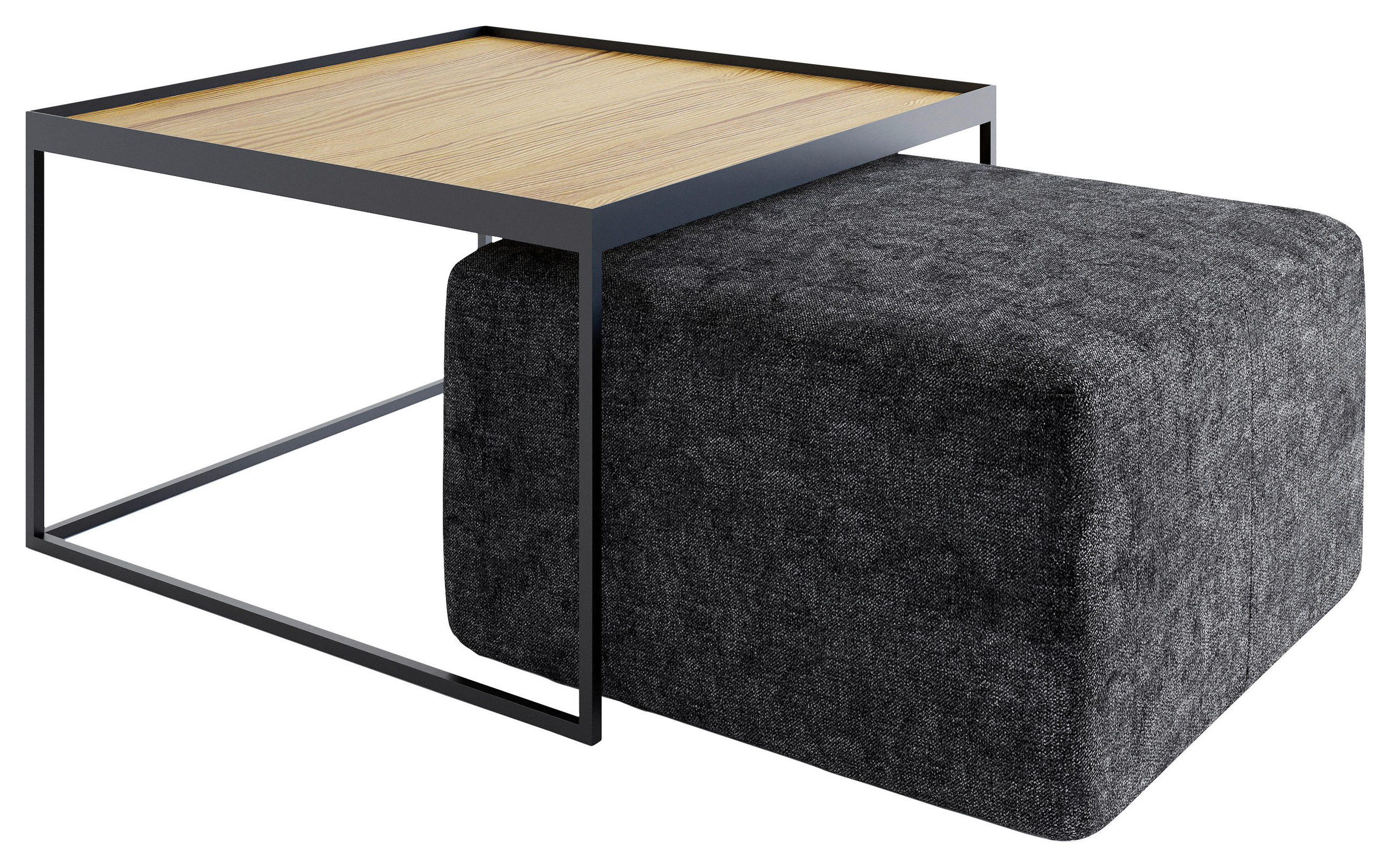 COUCHTISCHSET Eiche massiv quadratisch Eichefarben, Grau  - Eichefarben/Schwarz, Design, Holz/Textil (80/80/49cm) - Novel