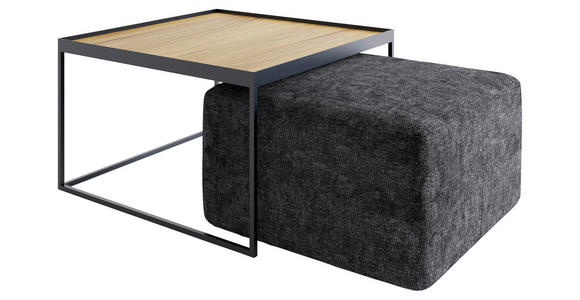 COUCHTISCHSET Eiche massiv quadratisch Eichefarben, Grau - Eichefarben/Schwarz, Design, Holz/Textil (80/80/49cm) - Novel