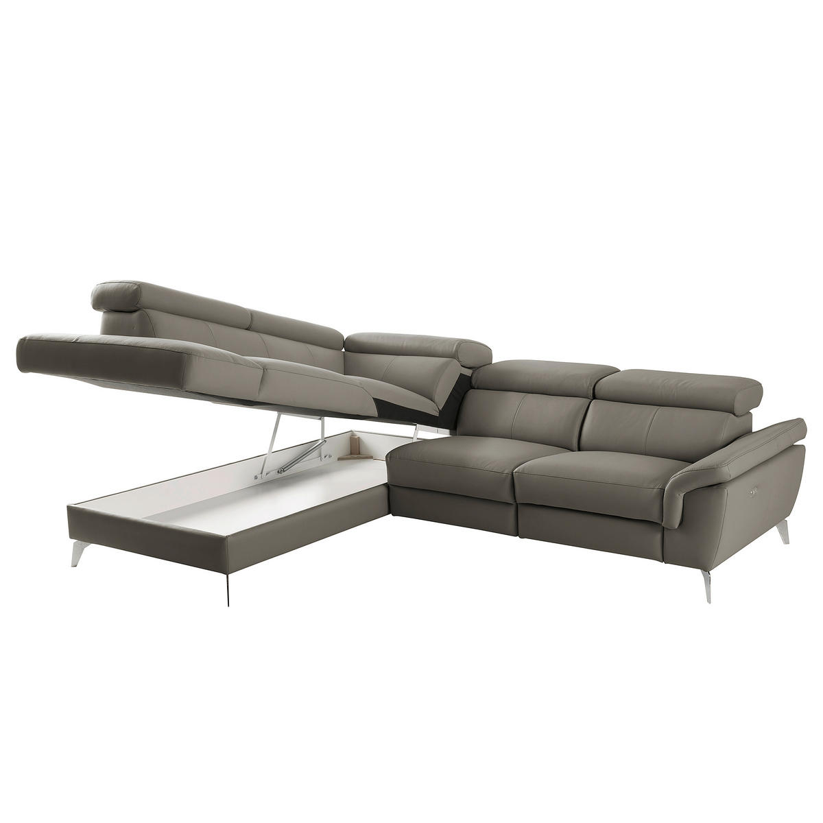 ECKSOFA  in Lederlook Echtleder Schlammfarben  210/265 cm  - Chromfarben/Schlammfarben, Design, Leder/Textil (210/265cm) - Livetastic