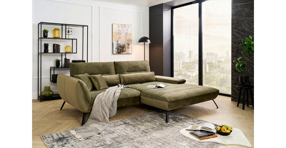 ECKSOFA in Webstoff Olivgrün  - Schwarz/Olivgrün, KONVENTIONELL, Textil/Metall (273/191cm) - Carryhome