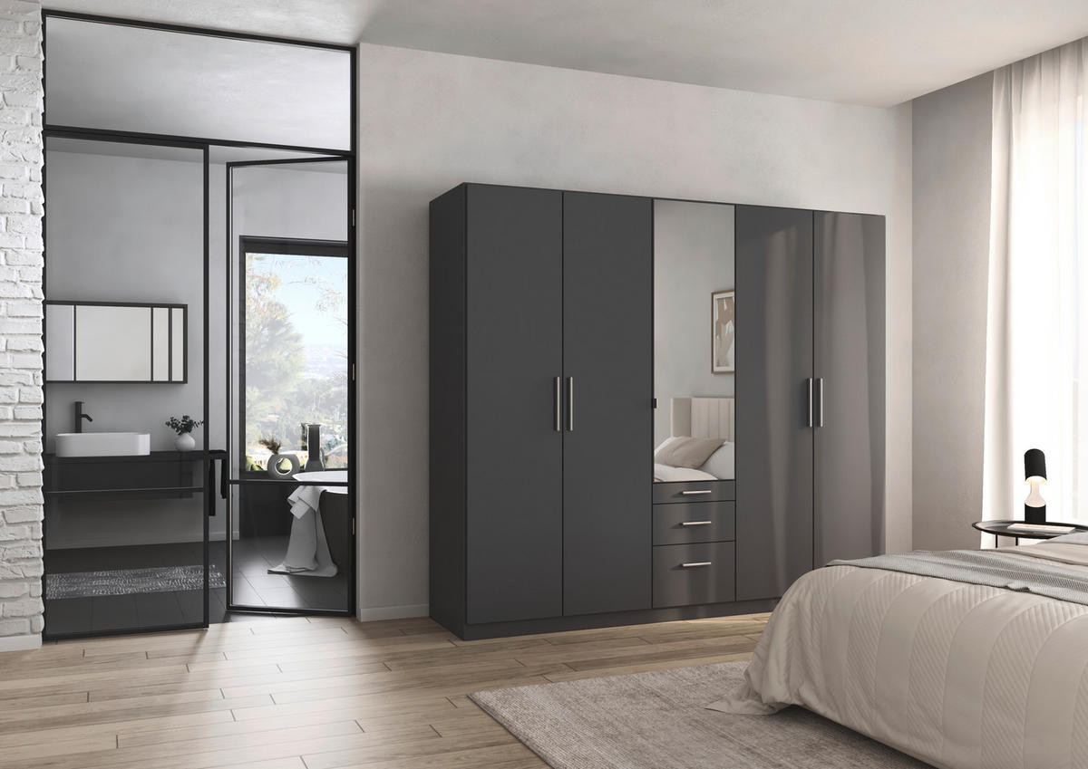 DREHTÜRENSCHRANK 226/197/54 cm,  in Grau, 5-türig  - Alufarben/Grau, KONVENTIONELL, Glas/Holzwerkstoff (226/197/54cm) - home24