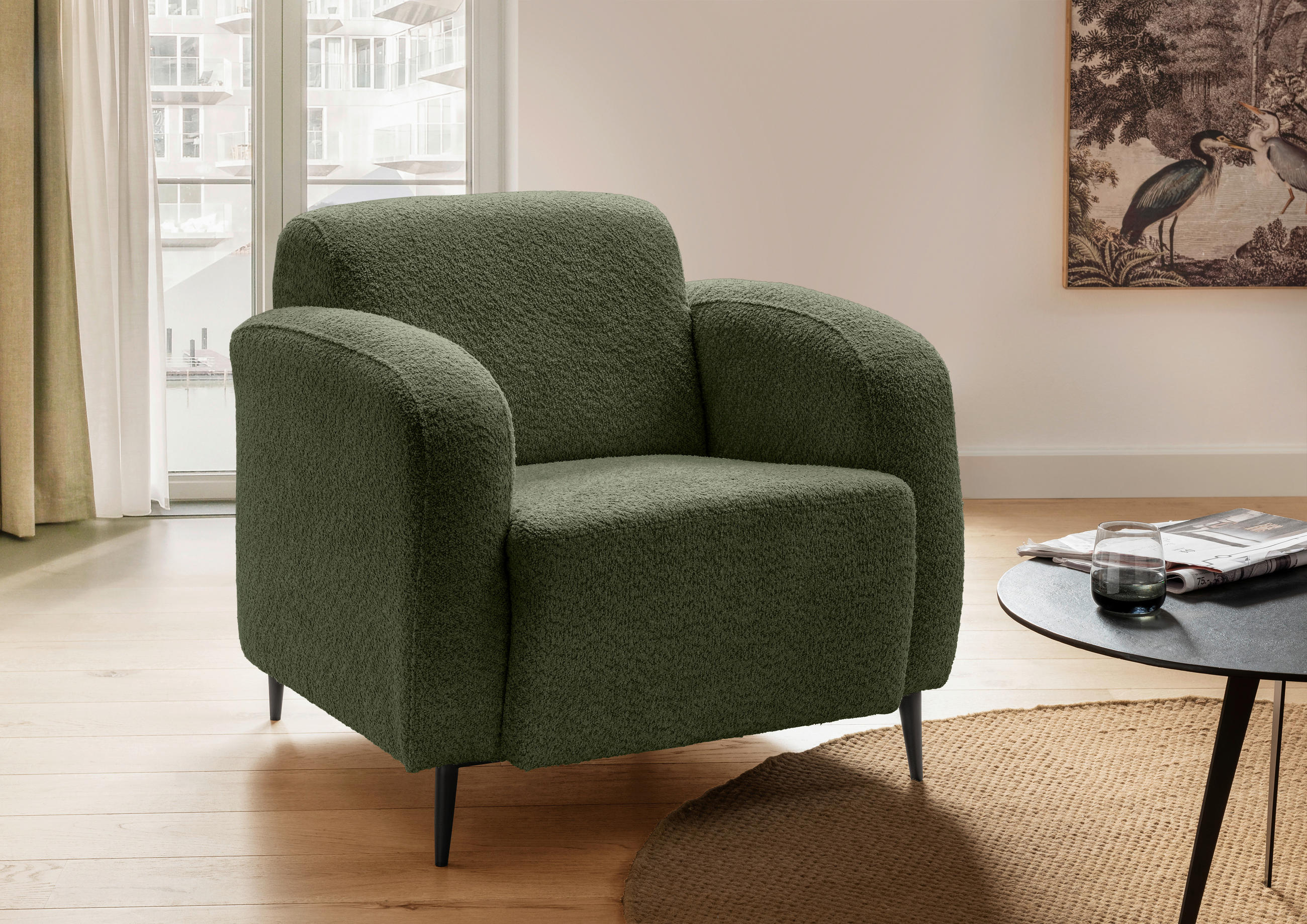 SESSEL in Bouclé Dunkelgrün  - Dunkelgrün/Schwarz, MODERN, Textil/Metall (85/76/90cm) - Livetastic