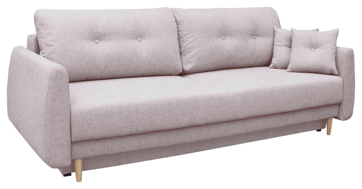 SCHLAFSOFA  mit Liegefunktion, Schlafen auf Sitzhöhe, Rücken echt Webstoff Rosa  - Buchefarben/Rosa, KONVENTIONELL, Holz/Textil (220/90/95cm) - Carryhome