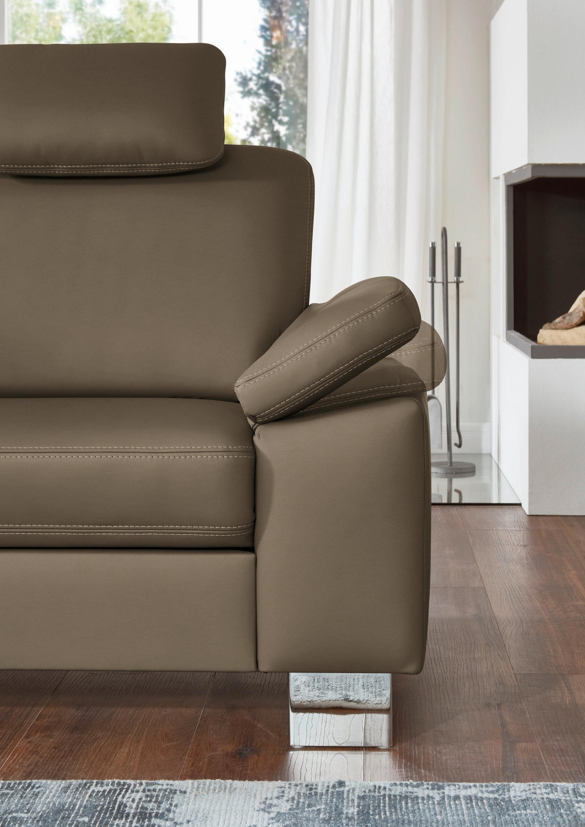 ECKSOFA  in Echtleder Graubraun  235/248 cm  - Graubraun/Alufarben, Design, Leder/Metall (235/248cm) - Beldomo Premium