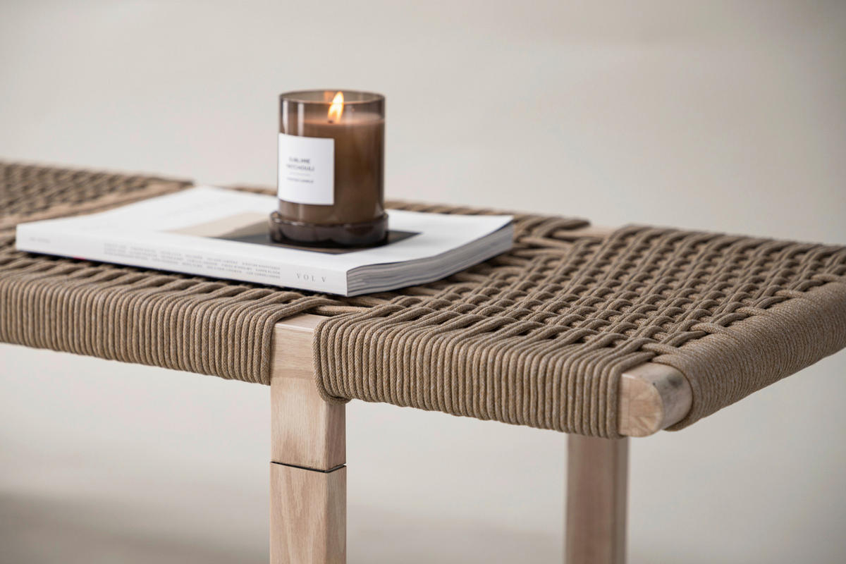 SITZBANK 140/36/46 cm Hellbraun Rattan  - Hellbraun, Design, Holz/Metall (140/36/46cm) - Livetastic