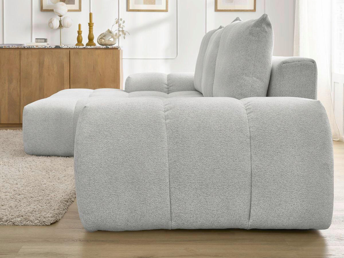 ECKSCHLAFSOFA EVEREST  mit Rücken echt, Armteil links, Armteil rechts Flachgewebe Hellgrau  - Hellgrau/Schwarz, MODERN, Kunststoff/Textil (180/318cm) - Livetastic