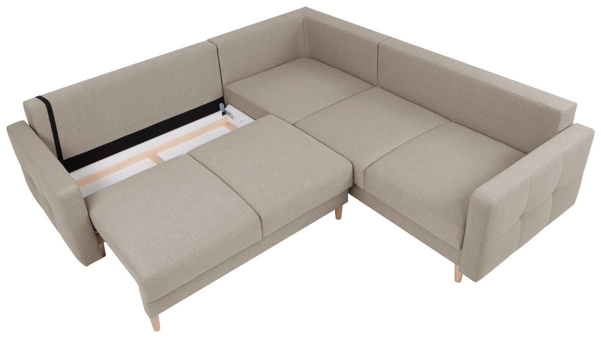 ECKSOFA in Chenille Beige  - Beige/Eiche Wotan, Konventionell, Holz/Textil (242/242cm) - MID.YOU
