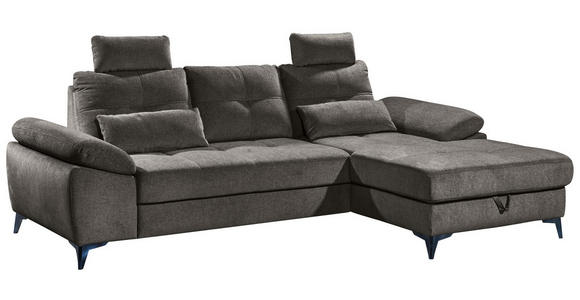 ECKSOFA Dunkelbraun Mikrovelours  - Chromfarben/Dunkelbraun, KONVENTIONELL, Kunststoff/Textil (270/170cm) - Carryhome