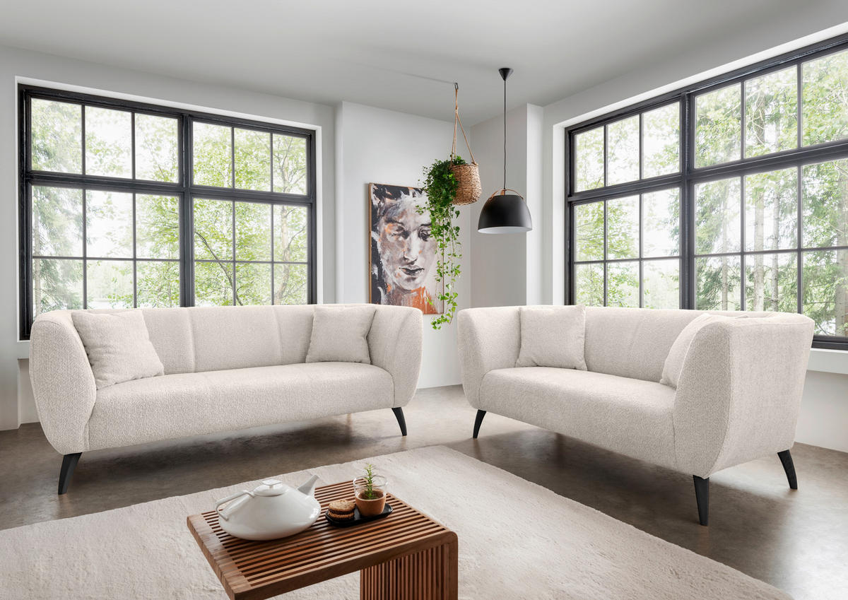 2-SITZER-SOFA in Bouclé Weiss  - Weiss/Schwarz, Modern, Holz/Textil (172/83/88cm) - MID.YOU