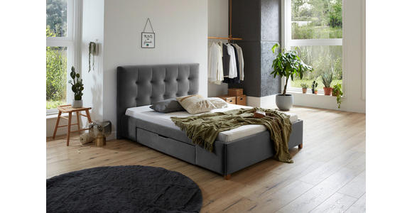 POLSTERBETT Grau 140/200 cm  - Naturfarben/Grau, MODERN, Holz/Textil (140/200cm) - Carryhome