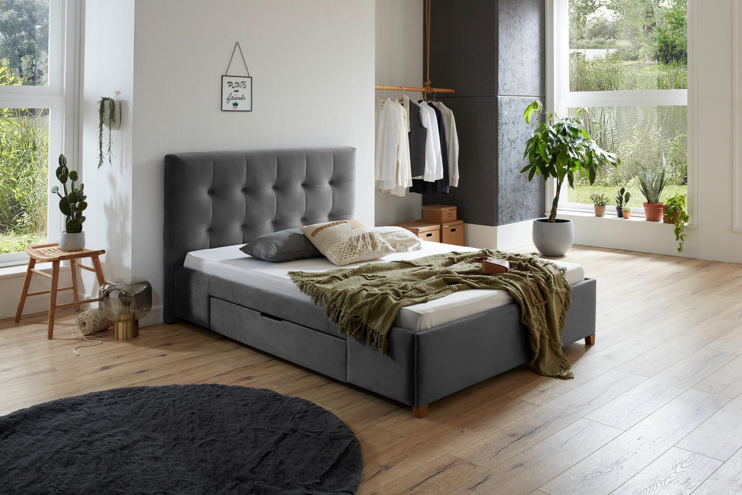 POLSTERBETT Grau 160/200 cm  - Naturfarben/Grau, MODERN, Holz/Textil (160/200cm) - Carryhome